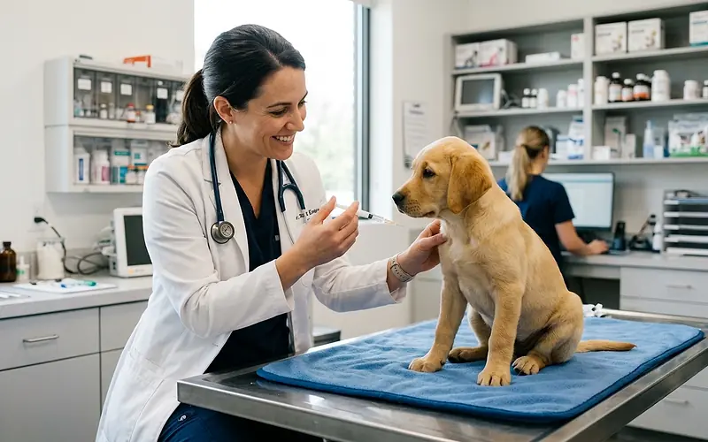 Vétérinaire vaccinant un chiot